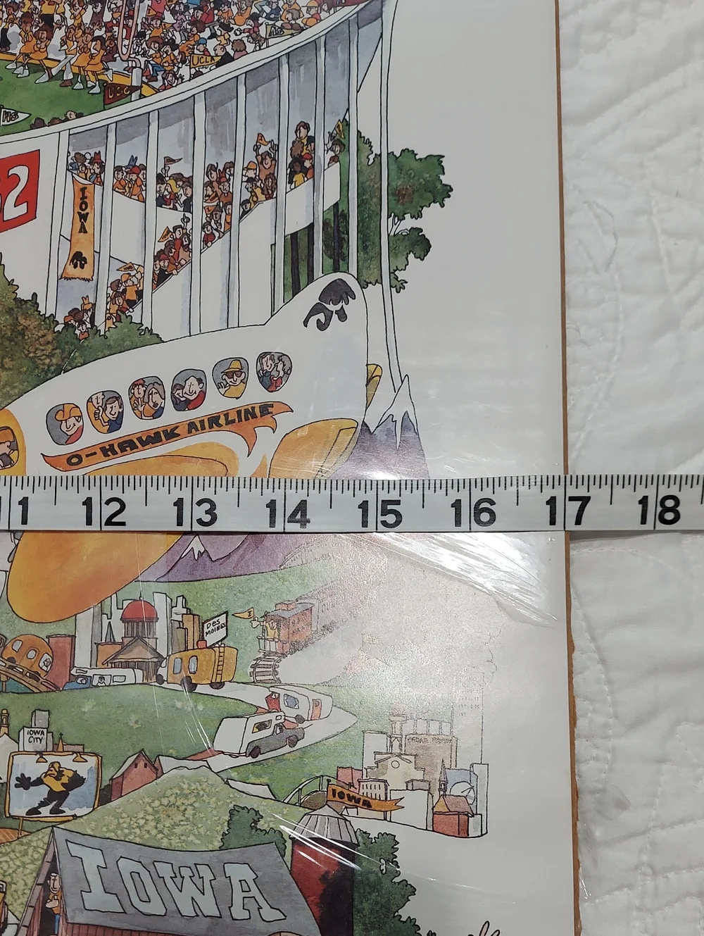Iowa Hawkeyes Rose Bowl 82 Poster Illustrated Stadium Scene by John Holladay Vtg